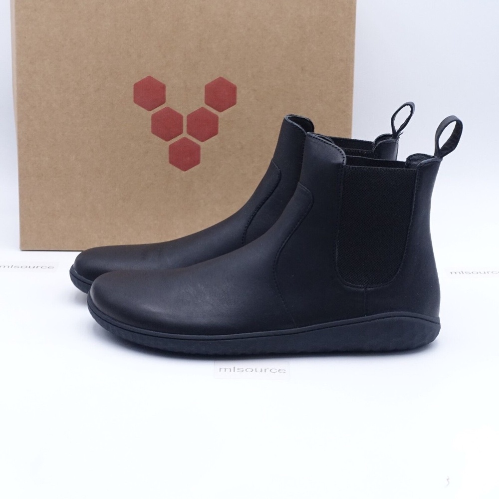 NEW VivoBarefoot Women's Geo Chelsea Barefoot Leather Boots Obsidian 201057-01